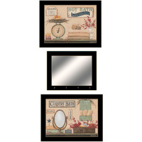 Set Of Three Wash Room Black Frame Bathroom Wall Art With Hooks