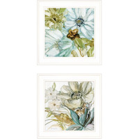 Set Of Two Sea Glass Palette Floral White Framed Print Wall Art