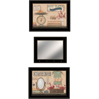 Set Of Three Wash Room Black Rim Frame Bathroom Wall Art With Hooks
