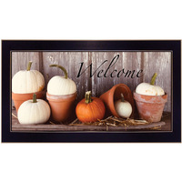 Welcome Pumpkin Shelf 3 Black Framed Print Wall Art