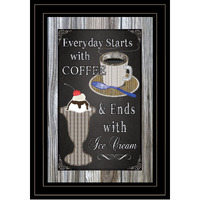 Everyday Starts With Coffee Chalkboard Framed 2 Black Framed Print Wall Art