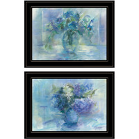 Set Of Two Susies Blue Bouquet 2 Black Framed Print Wall Art