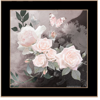 Pretty Pink Roses And Butterfly Black Framed Print Wall Art