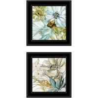 Set Of Two Sea Glass Palette Floral Black Framed Print Wall Art