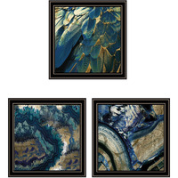 Set Of Three Deep Blue 1 Black Framed Print Wall Art
