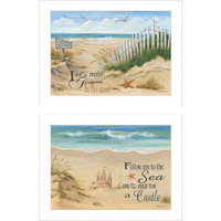 Set Of Two Sand Castle And Footprints 1 White Framed Print Wall Art