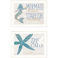 Set Of Two Mermaid Kisses Starfish Wishes 2 White Framed Print Wall Art