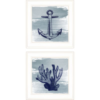 Set Of Two The Beach Coastal 1 White Framed Print Wall Art