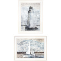 Set Of Two Lighthouse Sailboat White Framed Print Wall Art