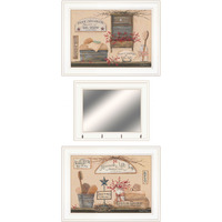 Set Of Three Wash Room White Frame Bathroom Wall Art With Hooks