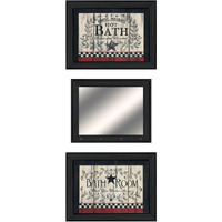 Set Of Three Americana Wash Room Black Frame Bathroom Wall Art With Mirror