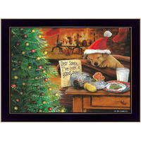 Christmas Eve Puppy Black Framed Print Wall Art
