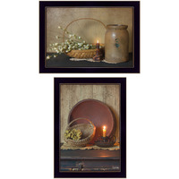 Set Of Two Candle Light And Flowers 3 Black Framed Print Wall Art