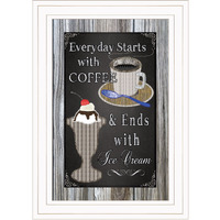 Everyday Starts With Coffee Chalkboard Framed 1 White Framed Print Wall Art