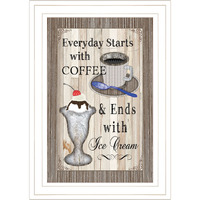 Everyday Starts With Coffee 1 White Framed Print Wall Art