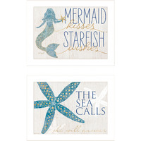 Set Of Two Mermaid Kisses Starfish Wishes 1 White Framed Print Wall Art
