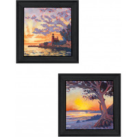 Set Of Two Carmel Beach And Lighthouse 2 Black Framed Print Wall Art
