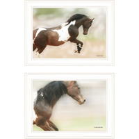 Set Of Two Wild Horses White Framed Print Wall Art