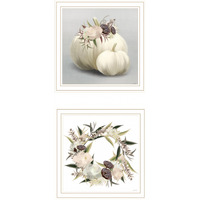 Set Of Two Boho Pumpkins And Flowers 2 White Framed Print Wall Art