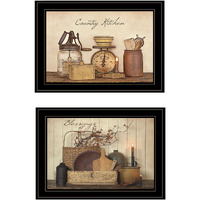 Set Of Two Country Kitchen Blessings Black Framed Print Wall Art