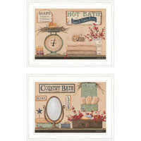 Set Of Two Country Bath Iii White Framed Print Bathroom Wall Art