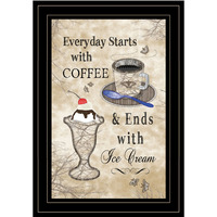 Everyday Starts With Coffee Black Framed Print Wall Art