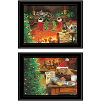 Set Of Two Christmas Cat And Dog Black Framed Print Wall Art