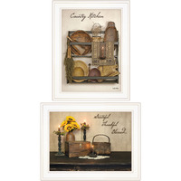 Set Of Two Grateful And Blessed White Framed Print Kitchen Wall Art