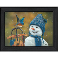 Bluebird Snowman Black Framed Print Wall Art