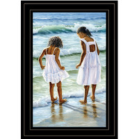 Two Girls At The Beach 4 Black Framed Print Wall Art