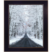 All Roads Lead Home Snowy Winter Lane Black Framed Print Wall Art