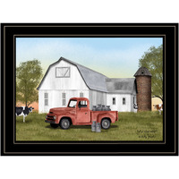 Red Milk Truck On The Farm Black Framed Print Wall Art