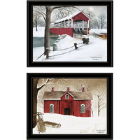 Set Of Two Crisp And New Fallen Snow Winter Barn Black Framed Prints Wall Art
