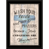 Wash Your Hands Jesus And Germs Black Framed Print Wall Art