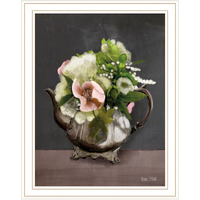 Vintage Floral Tea Pot 3 White Framed Print Wall Art