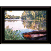 Rowboat Pond Landscape 3 Black Framed Print Wall Art