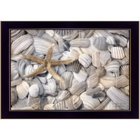 Starfish And Seashell 1 Black Framed Print Wall Art