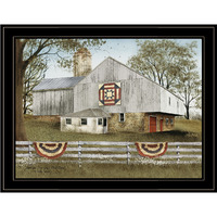 American Star Quilt Block Barn 4 Black Framed Print Wall Art
