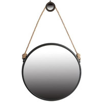 30"" Black Fame Round Wall Hanging Accent Mirror With Rope