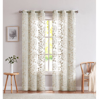 Set Of Two 84""  Tan Floral Embroidered Window Panels
