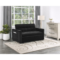 Maeve 53.5""W Black Velvet Convertible Sleeper Loveseat With Tufting And Side Pocket