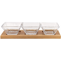 Homeroots Clear 4 Mouth Blown Crystal Hostess Set 4 Pc With 3 Glass Condiment Or Dip Bowls On A Wood Tray