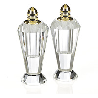 Handcrafted Optical Crystal And Gold Pair Of Salt And Pepper Shakers