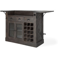 Gray Solid Wood Kitchen Island With Wine Bottle Storage