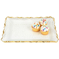 Bubble Glass Scalloped Gold Rim Rectangular Platter Or Tray