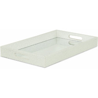 16"" White Silver Rectangular Wood Handmade Tray With Handles