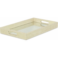 16"" White Gold Rectangular Wood Handmade Tray With Handles