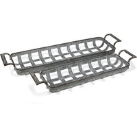29"" Gray Rectangular Metal Handmade Tray With Handles