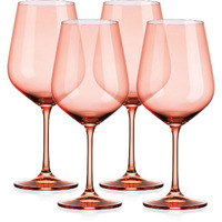 Set Of Four Translucent Blush Coral Large Wine Glasses