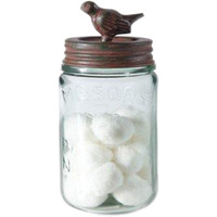 Pint Mason Jar With Songbird Lid - Green/Rust